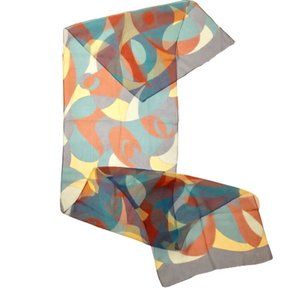 Mod Print Scarf Semi Sheer Blues Rust Yellow